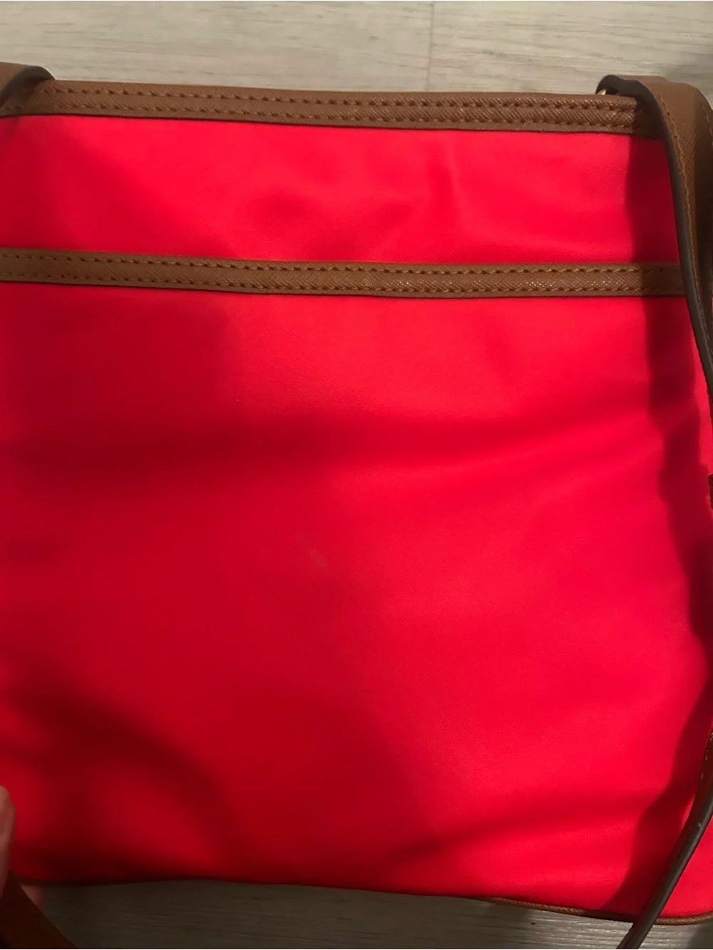 Michael Kors Red Crossbody with Brown Trim and Gold Hardware